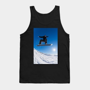 Snowboarder jumping against blue sky Tank Top